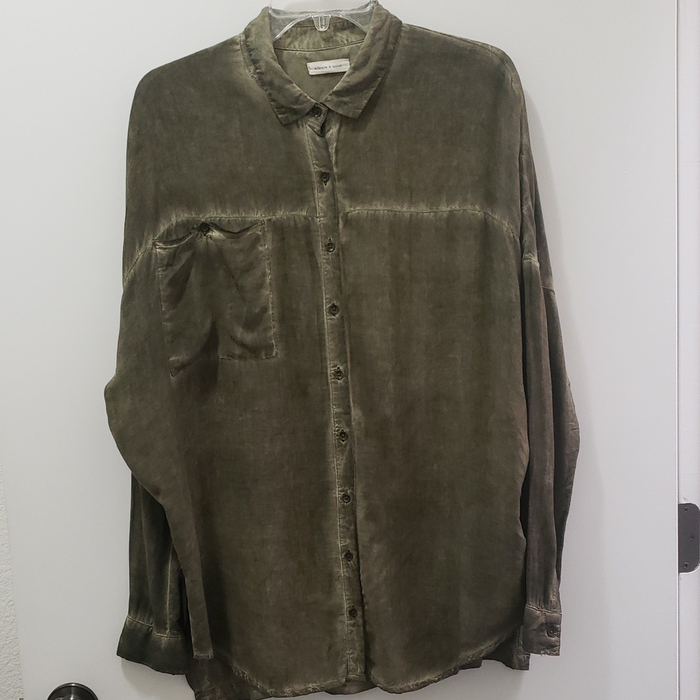 Silence + Noise Lotus Green Long Sleeve Button Down Shirt